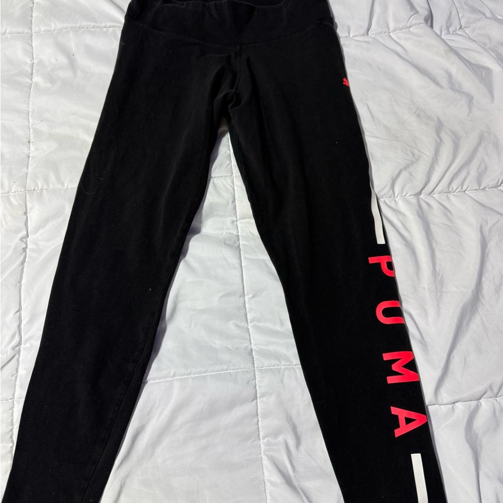 Puma Leggings in Black with Neon Pinkish Orange Accents